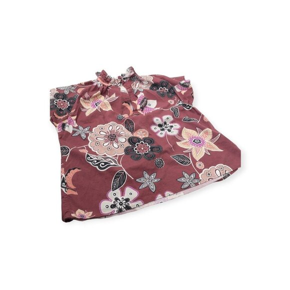 Never A Wallflower Vicki Short Sleeve Top Floral Print SZ S Ruffle Neck 100% Cot - Picture 8 of 12